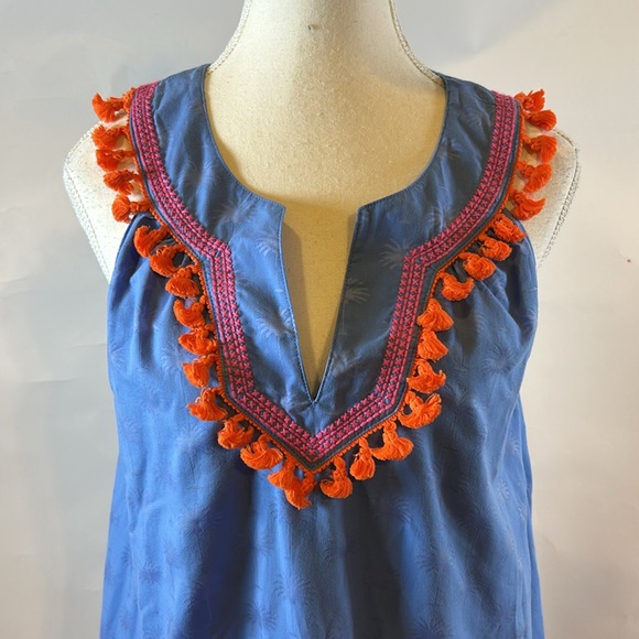 Vineyard Vines | Sunset Palm Tassel Dress in Burn Out Breaker Blue | Small - Picture 4 of 15